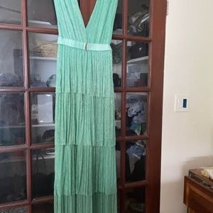 Sabina Musayev Skylar Dress, Mint with silver Metallic threads, Size M